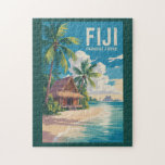 Fiji Beach Hut Reisen Art Vintag Puzzle<br><div class="desc">Fidschi-Retrovektorraumgestaltung. Fidschi ist ein tropisches Paradies im Südpazifik,  bekannt für seine kristallklaren Gewässer,  Korallenriffe und üppige Insellandschaften.</div>