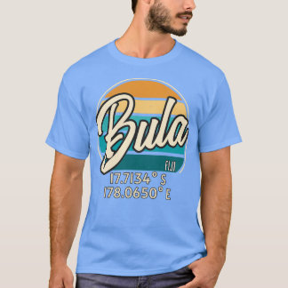 Fiji Bula Retro Vintager Sonnenuntergang Längengra T-Shirt