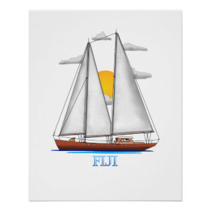 Fiji Coastal Nautical Sailing Poster
