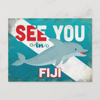 Fiji Dolphin - Retro Vintage Travel Postkarte