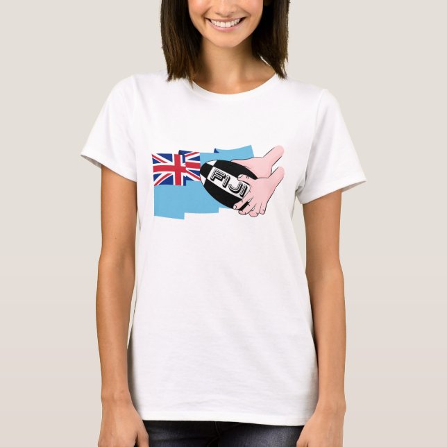 Fiji Flag Rugby Ball Pass Cartoon Hands T-Shirt (Vorderseite)