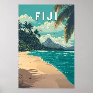 Fiji Illustration Travel Art Vintag Poster