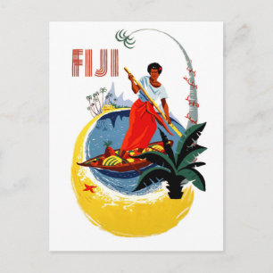 Fiji-Insel, Mann auf einem kleinen Boot Postkarte