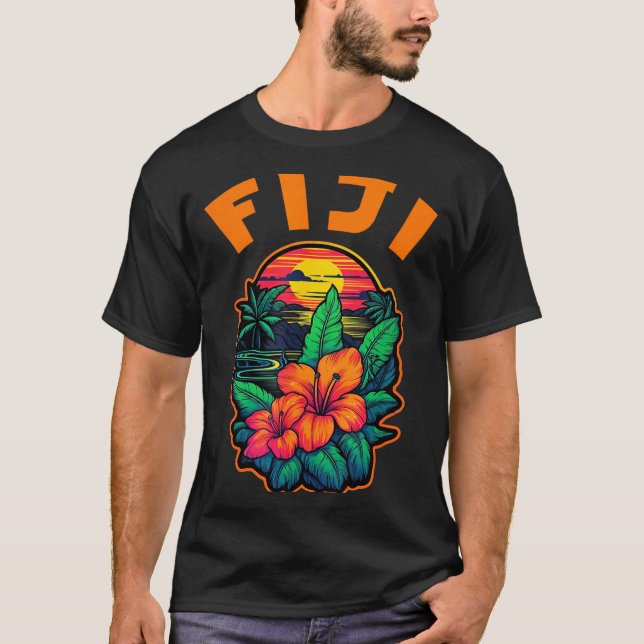 Fiji Islands Pacific Ocean Trocal Flowers Beach Va T-Shirt (Vorderseite)