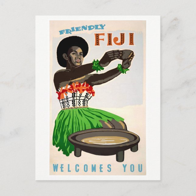Fiji Restated Vintage Travel Poster Postkarte (Vorderseite)