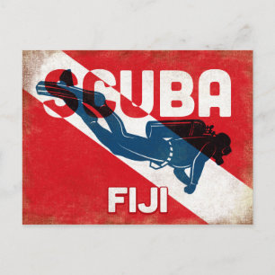 Fiji Scuba Diver - Blue Retro Postkarte