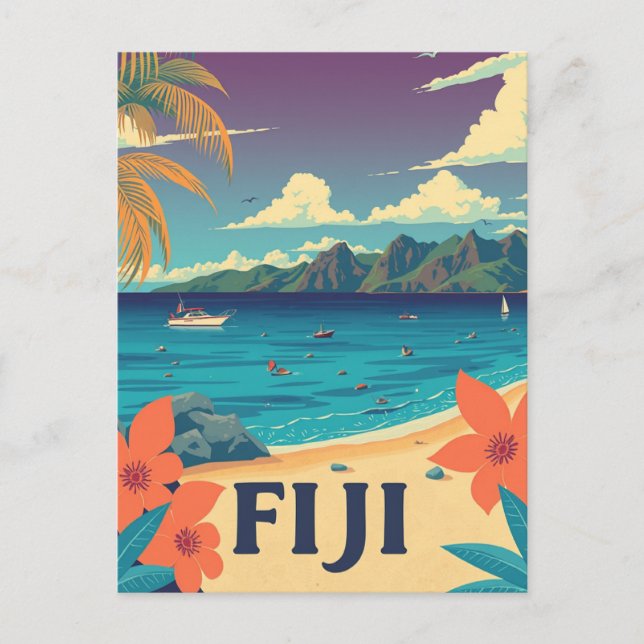 Fiji Tropical Island Beach Vintag Postkarte (Vorderseite)
