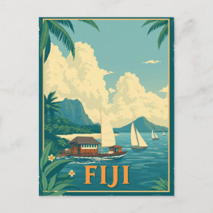 Fiji Tropische Insel Strand Retro Postkarte