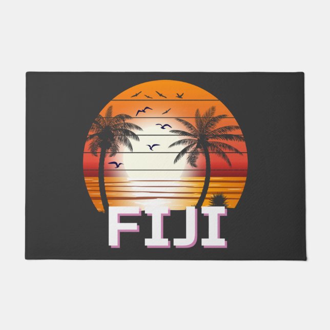 Fiji Vintag Palm Trees Summer Beach Fußmatte (Vorderseite)