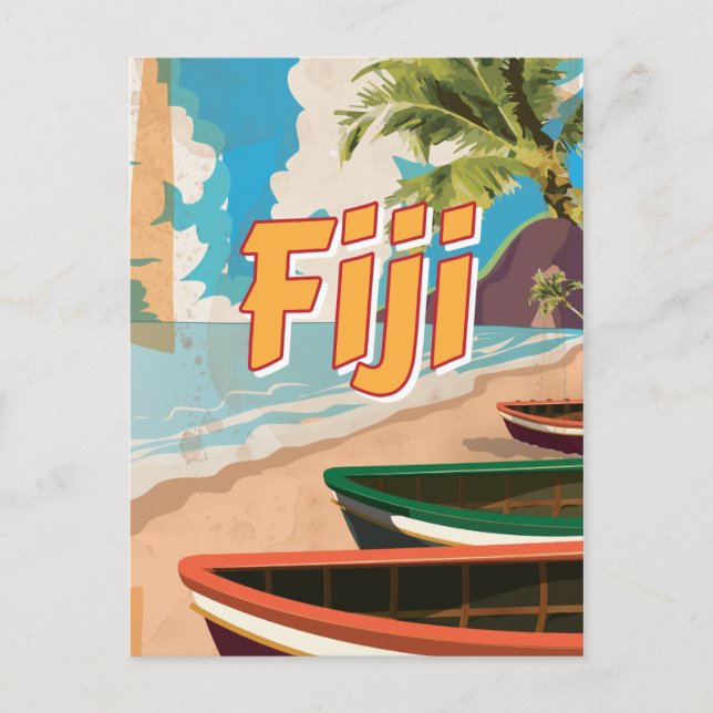 Fiji Vintage Reiseplakat Postkarte (Vorderseite)
