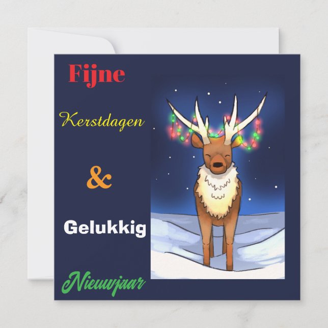 Fijne kerstdagen, Reindeer , rendier, Rudolf Feiertagskarte (Vorderseite)