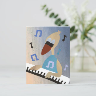Fijne verjaardag eend speelt piano vrolijke muziek postkarte