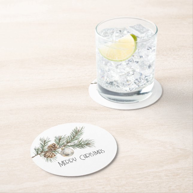 Filiale und Ornament der Heiligen Pine Cones Runder Pappuntersetzer (Vor Ort)