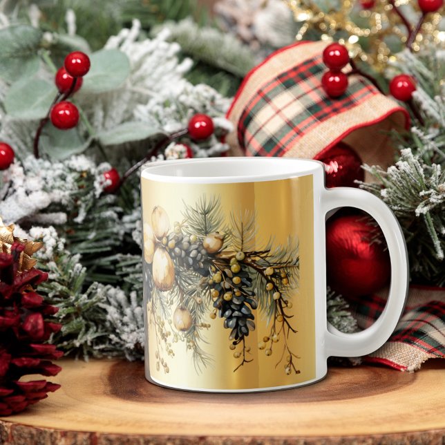 Filialen von Christmas Garland Pine Cone Kaffeetasse (Christmas Garland Mug Gold and Green)