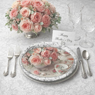 Filigrane mit rosa Rosen zum Muttertag Pappteller