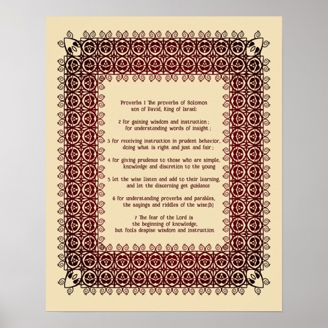 Filigree Bibeltext Sprüche Kapitel 1 : 1-7 Poster (Vorne)