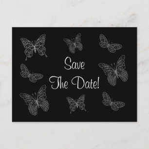 Filigree Butterfly Save the Date Postkarte in Schw