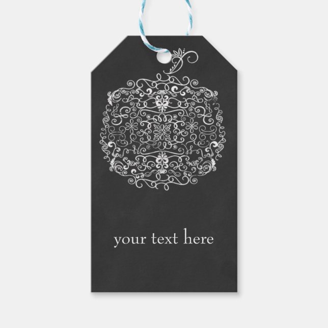 Filigree Chalkboard Fall Pumpkin Herbst Herbst Par Geschenkanhänger (Vorderseite)