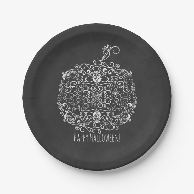 Filigree Chalkboard Fall Pumpkin Herbst Herbst Par Pappteller (Vorderseite)