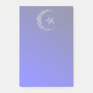Filigree Crescent Moon und Stern auf blau Post-it Klebezettel