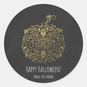 Filigree Elegante Gold Pumpkin Herbst Party Runder Aufkleber