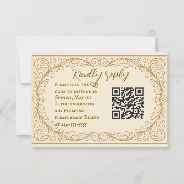 Filigree Fleur QR Code Wedding RSVP Card (Vorderseite)