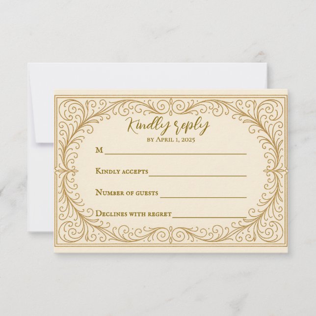 Filigree Fleur Wedding RSVP Card Karte (Vorderseite)