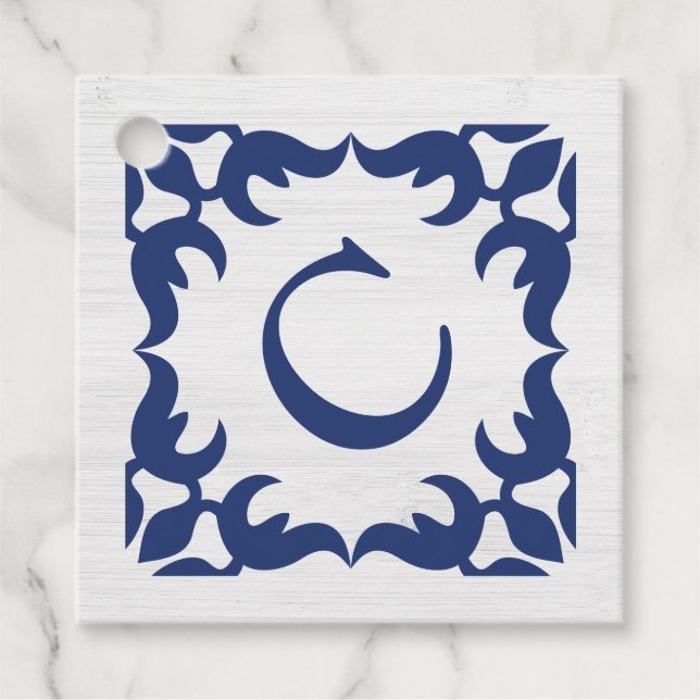 Filigree Gerahmte Monogramm in Navy Blue Geschenkanhänger (Vorderseite)