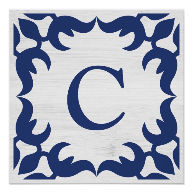 Filigree Gerahmte Monogramm in Navy Blue Poster (Vorderseite)
