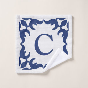 Filigree Gerahmte Monogramm in Navy Blue Waschlappen