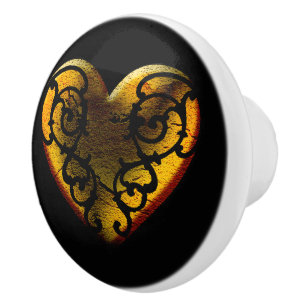 Filigree Goth Gold Heart Keramikknauf