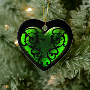 Filigree Goth Green Heart Keramikornament