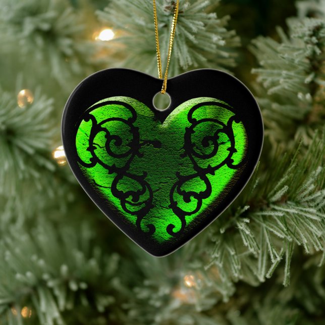 Filigree Goth Green Heart Keramikornament (Baum)