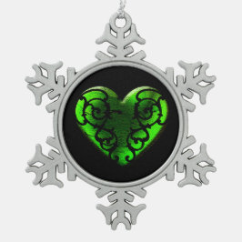 Filigree Goth Green Heart Schneeflocken Zinn-Ornament