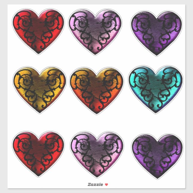 Filigree Goth Hearts Aufkleber (Blatt)