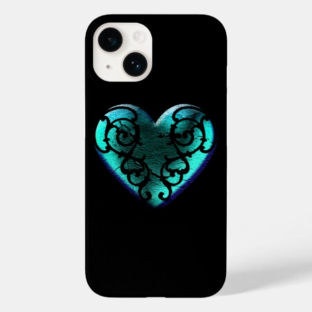 Filigree Goth Ice Blue Herz Case-Mate iPhone Hülle (Rückseite)