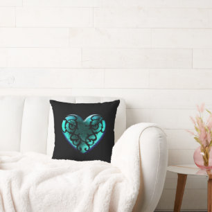 Filigree Goth Ice Blue Herz Kissen