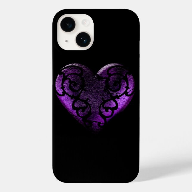 Filigree Goth Lila Heart Case-Mate iPhone Hülle (Rückseite)