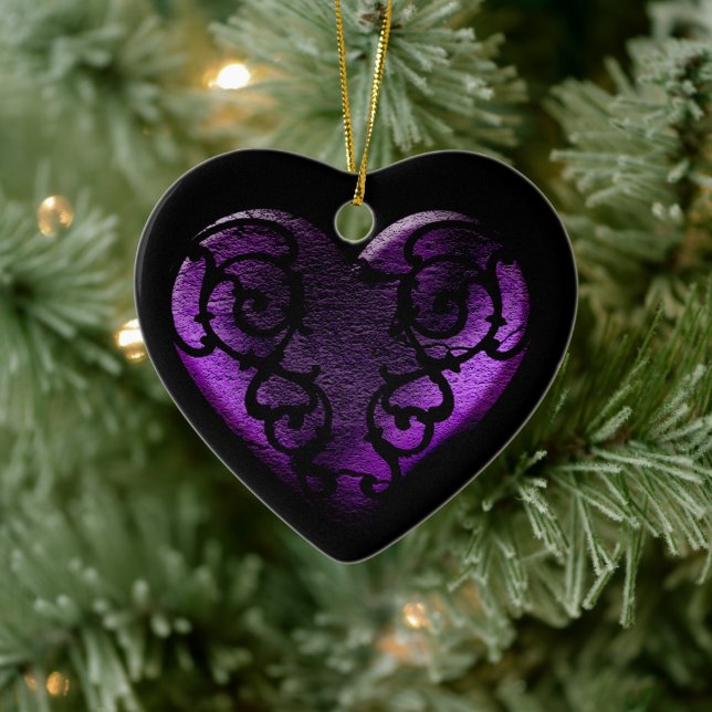 Filigree Goth Lila Heart Keramikornament (Baum)