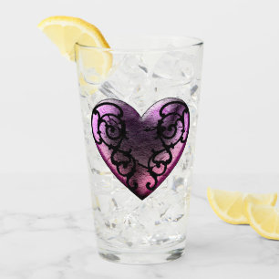Filigree Goth Pink Heart  Glas