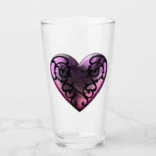 Filigree Goth Pink Heart Glas