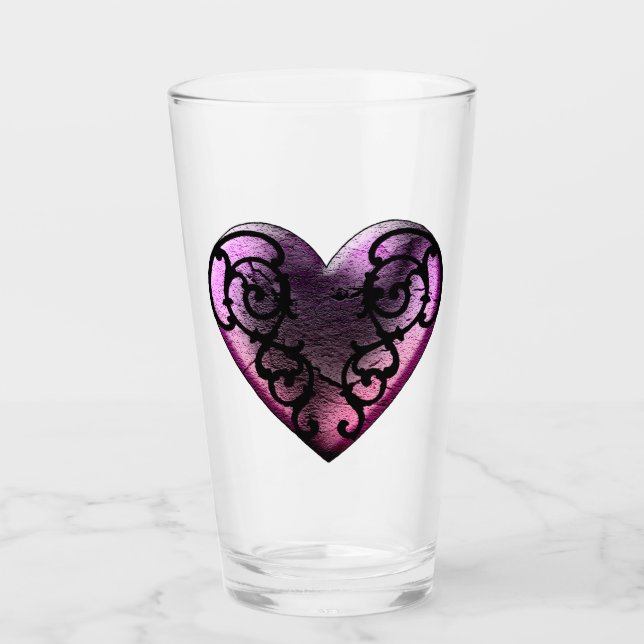 Filigree Goth Pink Heart Glas (Vorderseite)