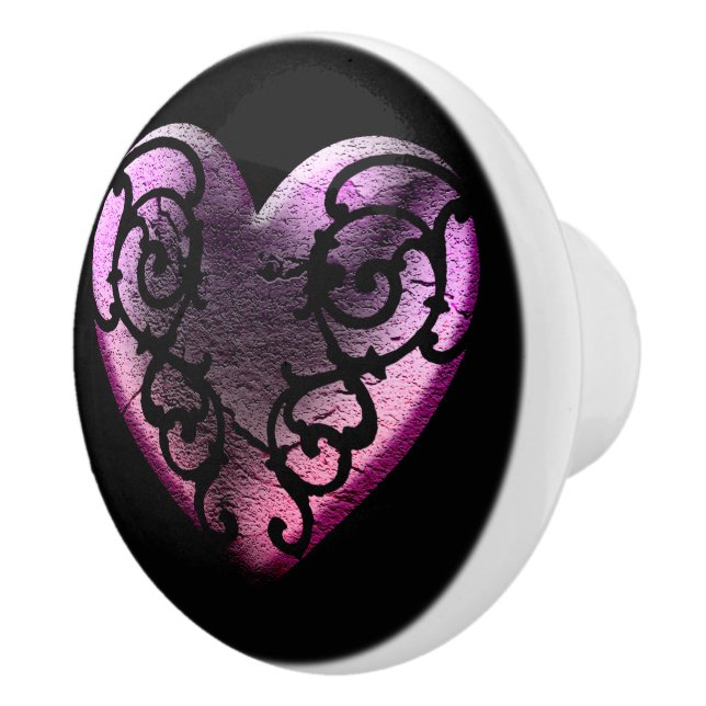 Filigree Goth Pink Heart Keramikknauf (Rechts)