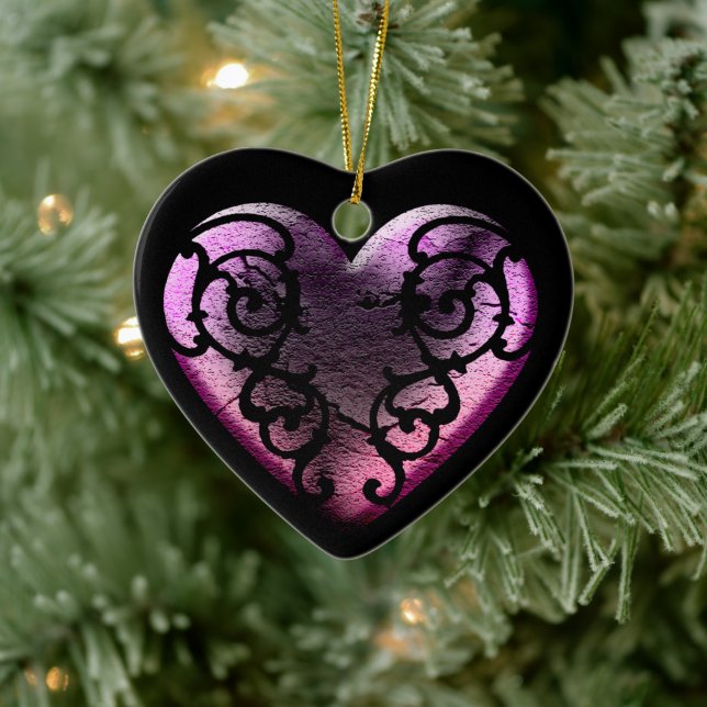 Filigree Goth Pink Heart Keramikornament (Baum)