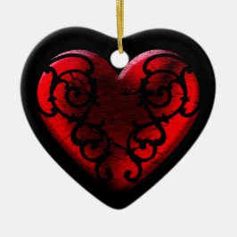 Filigree Goth Red Heart Keramikornament