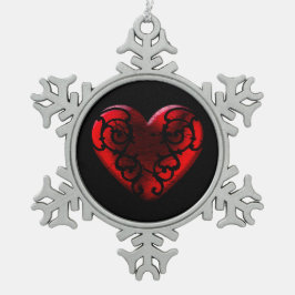 Filigree Goth Red Heart Schneeflocken Zinn-Ornament