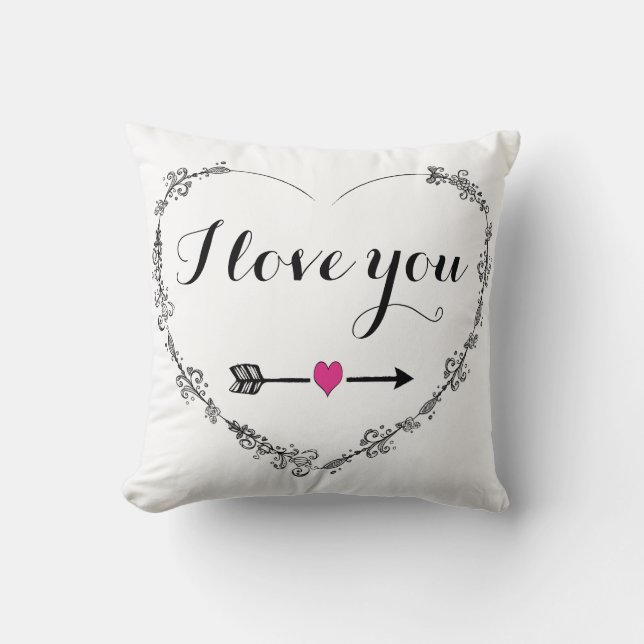 Filigree Herz mit I Liebe Sie Pillow Kissen (Vorderseite)