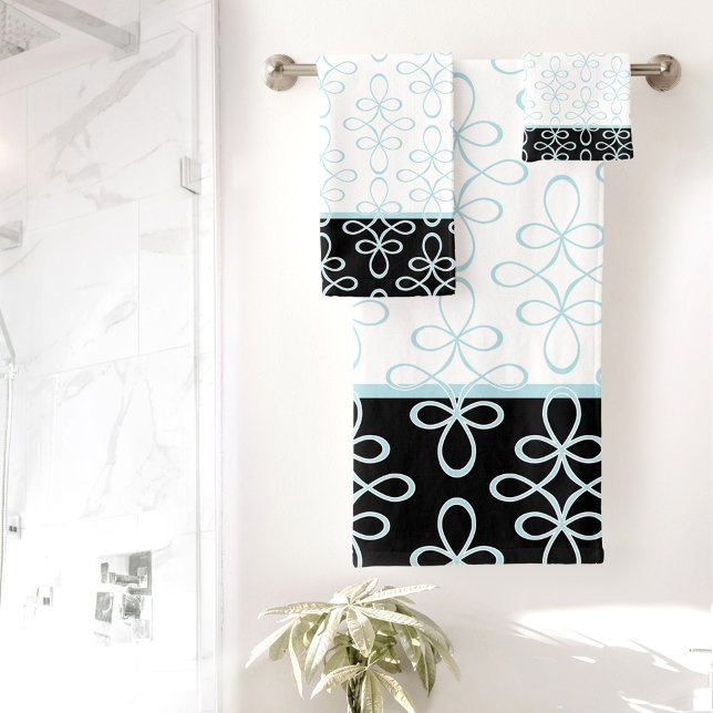 Filigree Muster Stilvoll Elegant Schwarz-weiß Badhandtuch Set (Filigree Pattern Stylish Elegant Blue Black White Bath Towel Set)