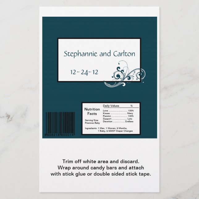 Filigree Navy/White Wedding Large Candy Wrapper Flyer (Vorne)