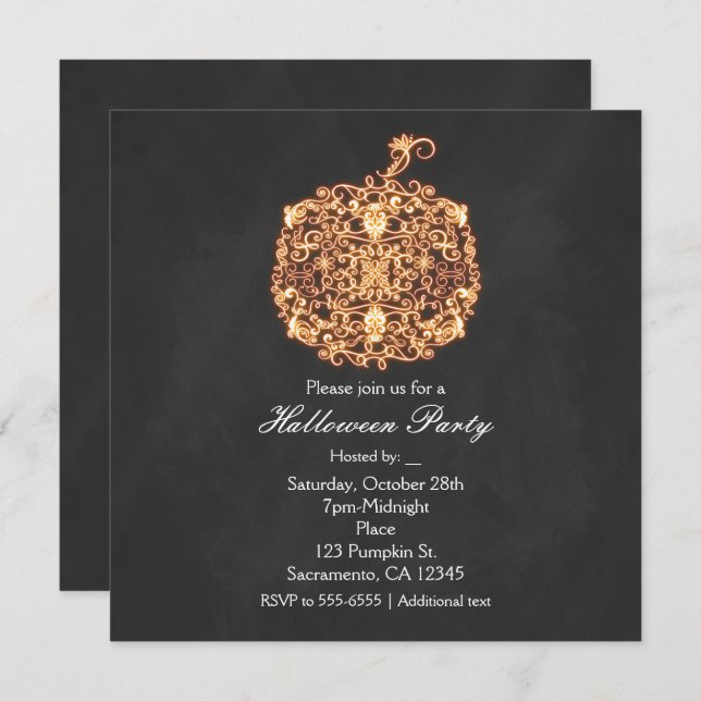 Filigree Orange Glow Pumpkin Herbsteinladungen Einladung (Vorne/Hinten)